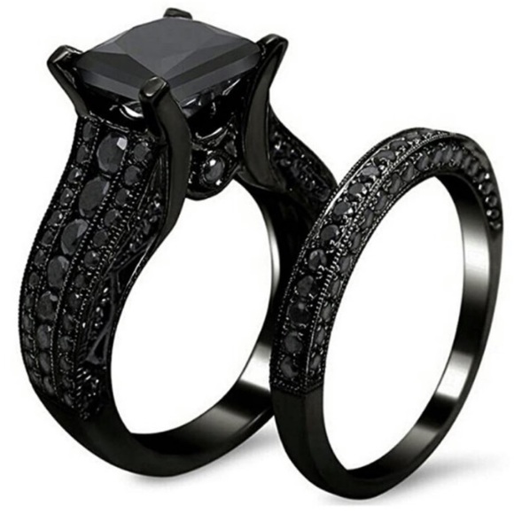 💍PRINCESS CUT BLACK SAPPHIRE 925 SILVER RING💍 - Picture 2 of 6